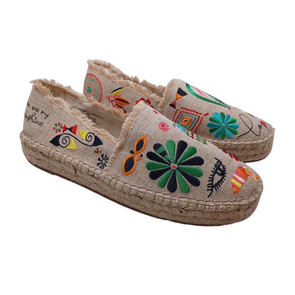 Johnny Was Espadrilles Colorful Embroidered Boho Parker Flats Womens 10M